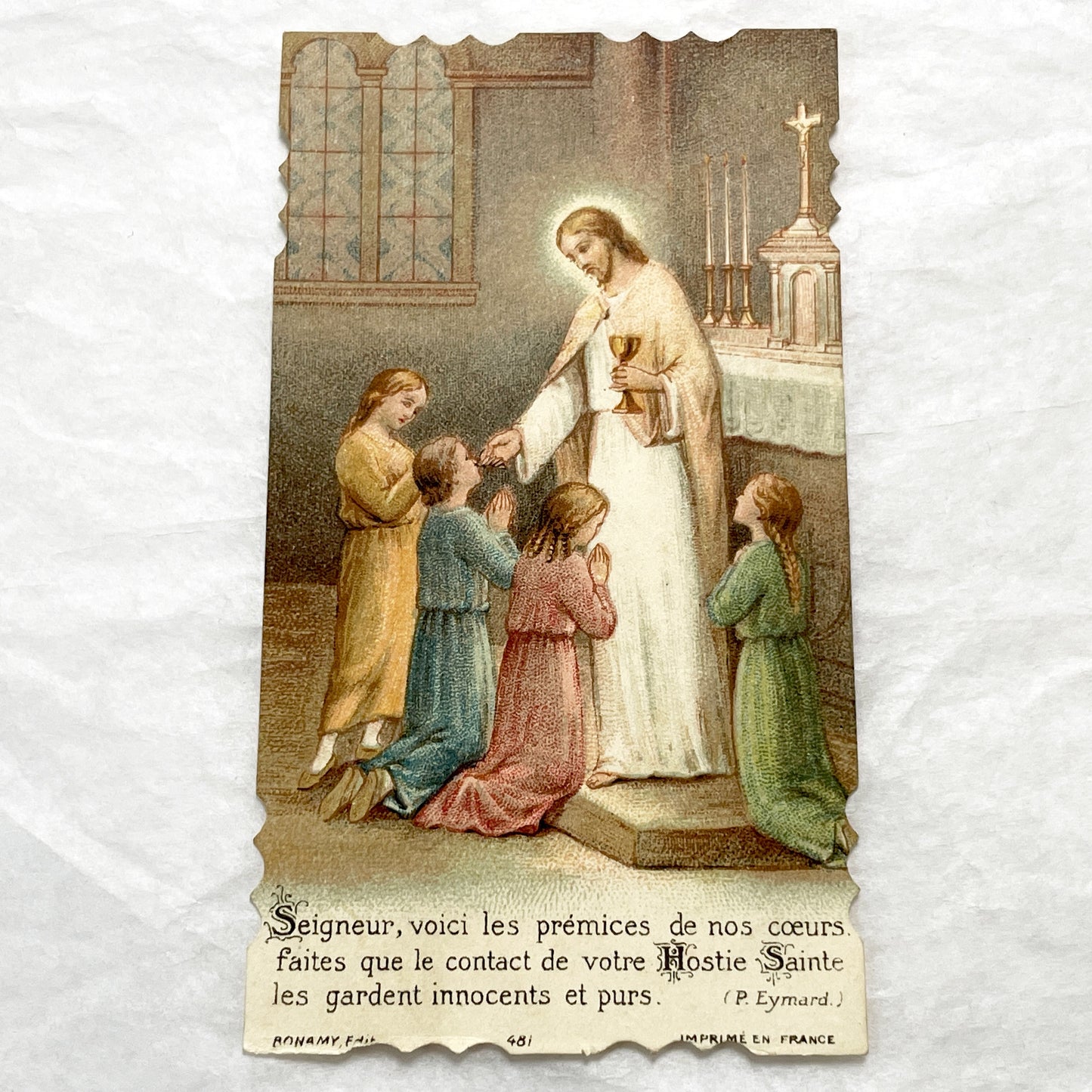 1910s - 2 Vintage French Religious Prayer Cards - Set of Two Devotional Holy Communion Chromolithographs - Early 20th Century Sacred Art