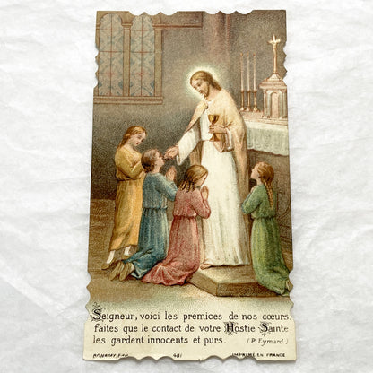 1910s - 2 Vintage French Religious Prayer Cards - Set of Two Devotional Holy Communion Chromolithographs - Early 20th Century Sacred Art