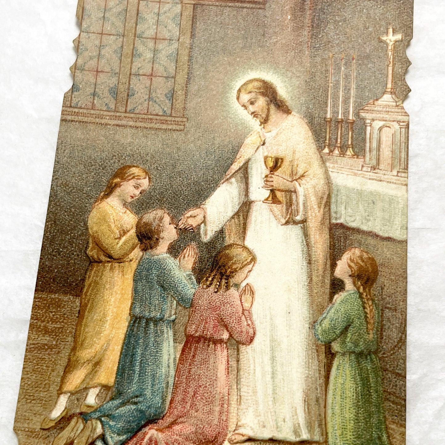 1910s - 2 Vintage French Religious Prayer Cards - Set of Two Devotional Holy Communion Chromolithographs - Early 20th Century Sacred Art