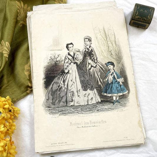 1860s - Original French Fashion Engraving - Journal des Demoiselles - Victorian Era Costume Plate - Antique Hand-Colored Print - Paris