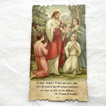 1910s - Vintage French Religious Holy Cards - Reverent Depictions of Jesus - Eucharist and Emmaus Story - Devotional Prayer Ephemera