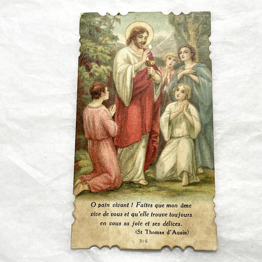 1910s - Vintage French Religious Holy Cards - Reverent Depictions of Jesus - Eucharist and Emmaus Story - Devotional Prayer Ephemera