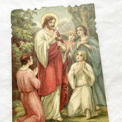 1910s - Vintage French Religious Holy Cards - Reverent Depictions of Jesus - Eucharist and Emmaus Story - Devotional Prayer Ephemera