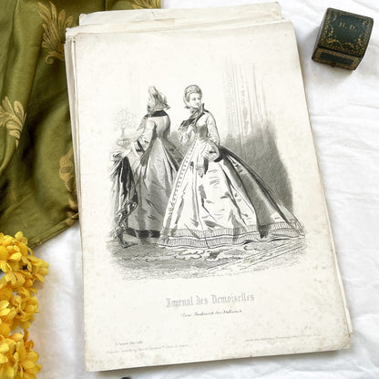 1860s - Original French 1862 Journal des Demoiselles Fashion Plate - Exquisite Victorian Ladies' Attire Engraving - Antique Parisian Chic