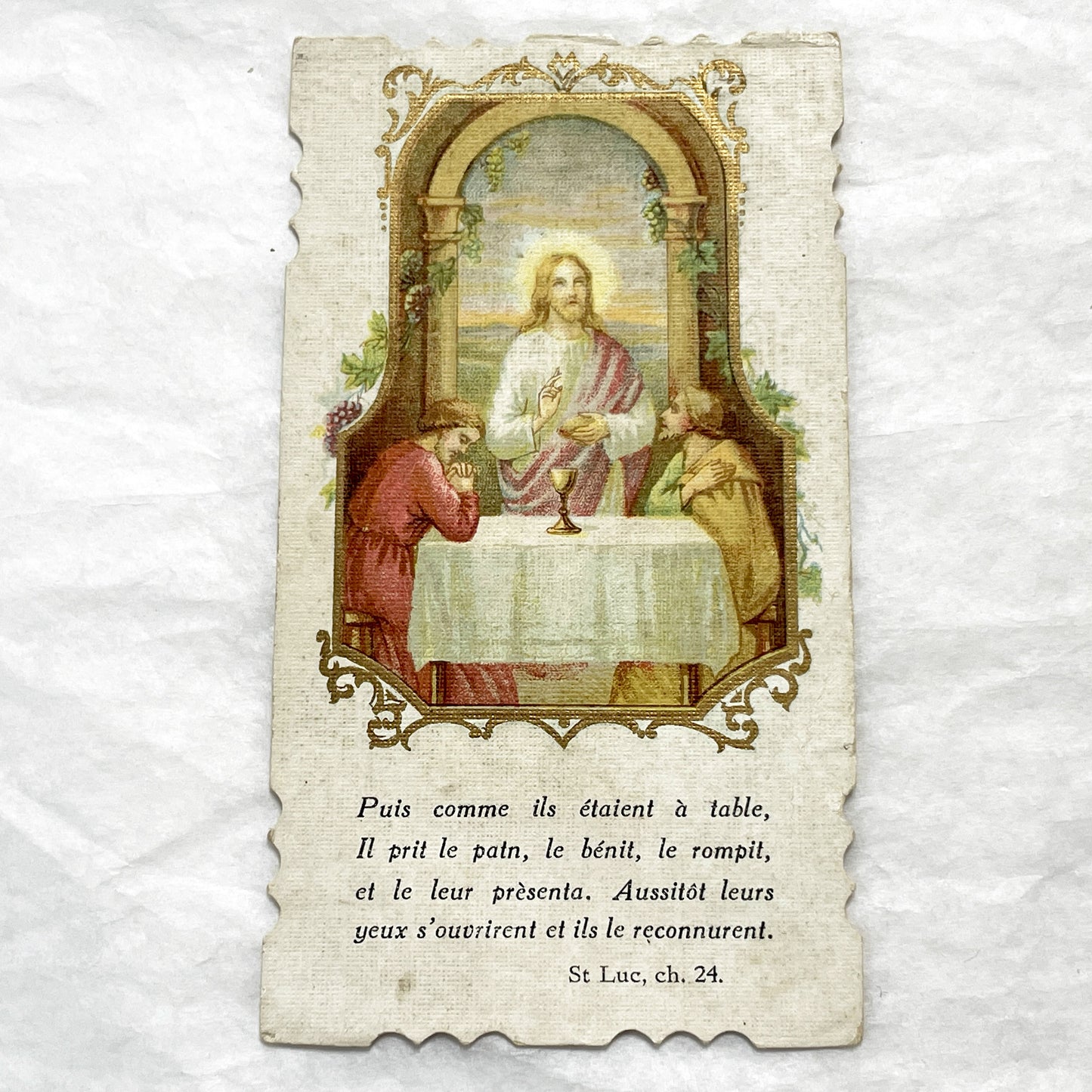 1910s - Vintage French Religious Holy Cards - Reverent Depictions of Jesus - Eucharist and Emmaus Story - Devotional Prayer Ephemera