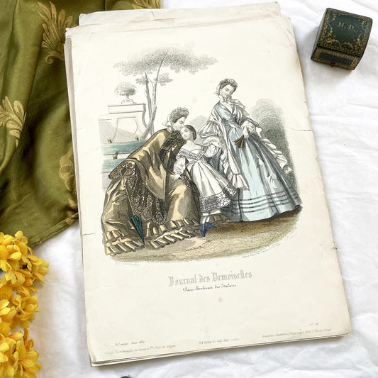 1860s - Exquisite French Fashion Plate - Journal des Demoiselles - Vintage Hand-Colored Engraving - Paris Elegance - Mid-19th Century Style