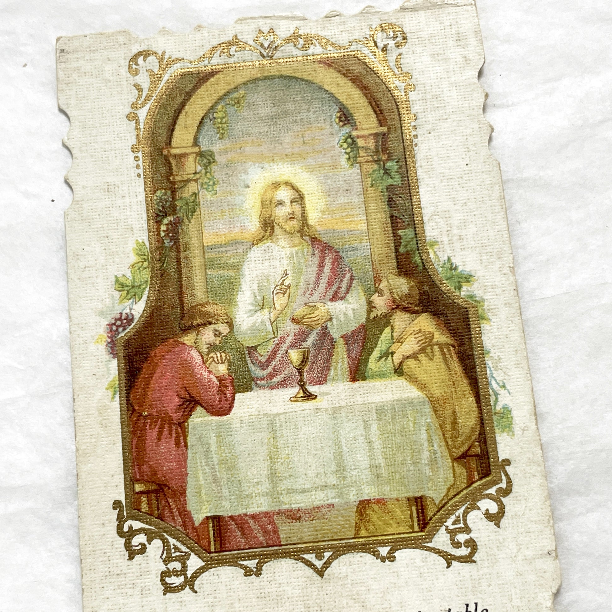 1910s - Vintage French Religious Holy Cards - Reverent Depictions of Jesus - Eucharist and Emmaus Story - Devotional Prayer Ephemera