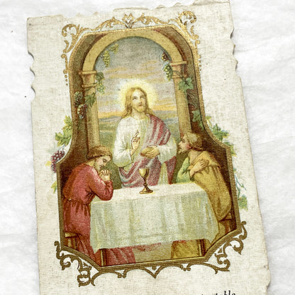 1910s - Vintage French Religious Holy Cards - Reverent Depictions of Jesus - Eucharist and Emmaus Story - Devotional Prayer Ephemera