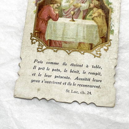 1910s - Vintage French Religious Holy Cards - Reverent Depictions of Jesus - Eucharist and Emmaus Story - Devotional Prayer Ephemera