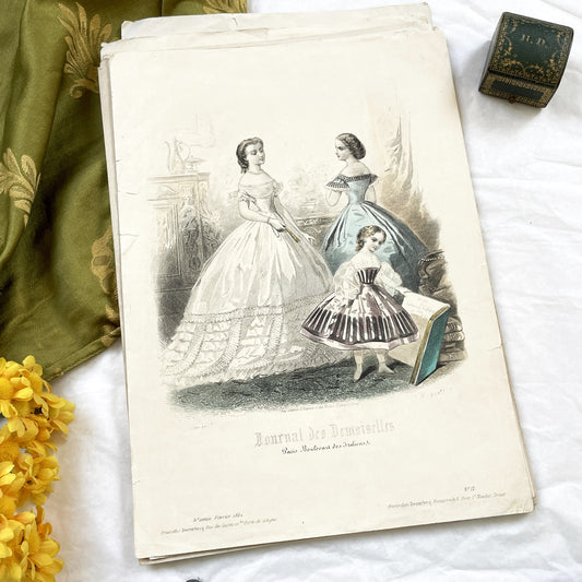 1860s - Vintage French Fashion Plate - Journal des Demoiselles - Original 1862 Hand Colored Engraving - Victorian Style Print