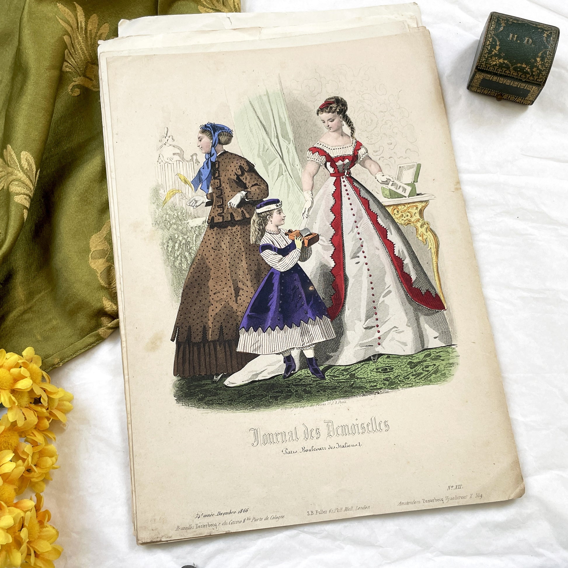 1860s - Exquisite Original French Fashion Plate - Journal des Demoiselles - Victorian Era Womens and Childrens