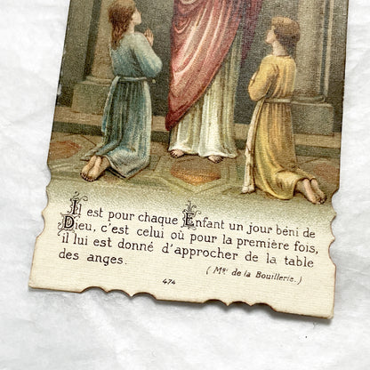 1900s - Antique French Religious Cards - First Communion - Jesus Christ and Children Kneeling - Devotional Sacrament Art Prints
