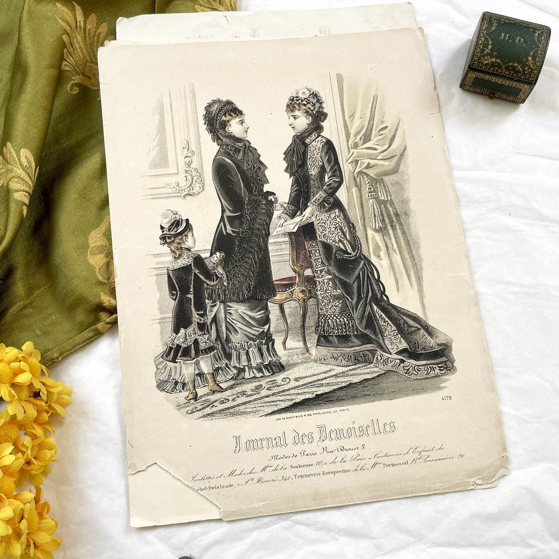 1880s - Exquisite Journal des Demoiselles Fashion Plate - Antique French Engraving - Victorian Women and Child Period Costume Illustration