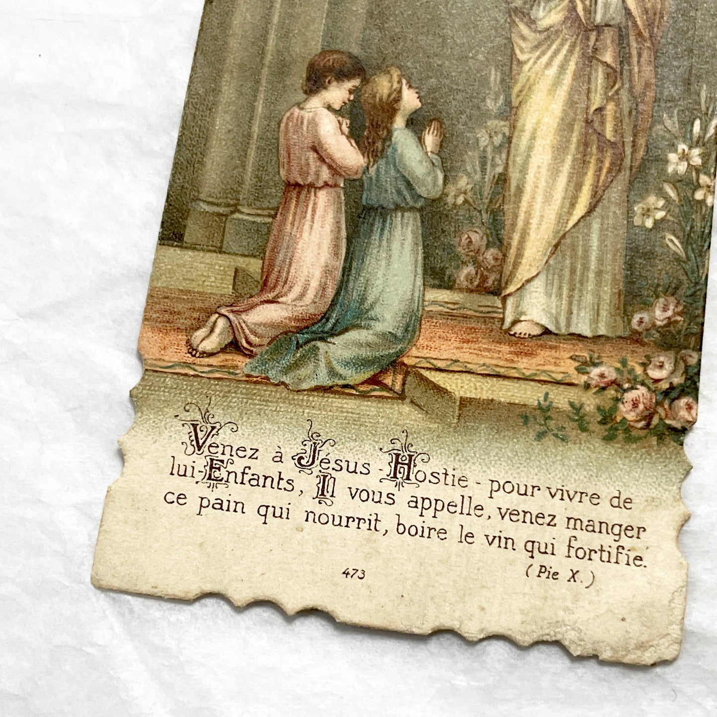 1900s - Antique French Religious Cards - First Communion - Jesus Christ and Children Kneeling - Devotional Sacrament Art Prints