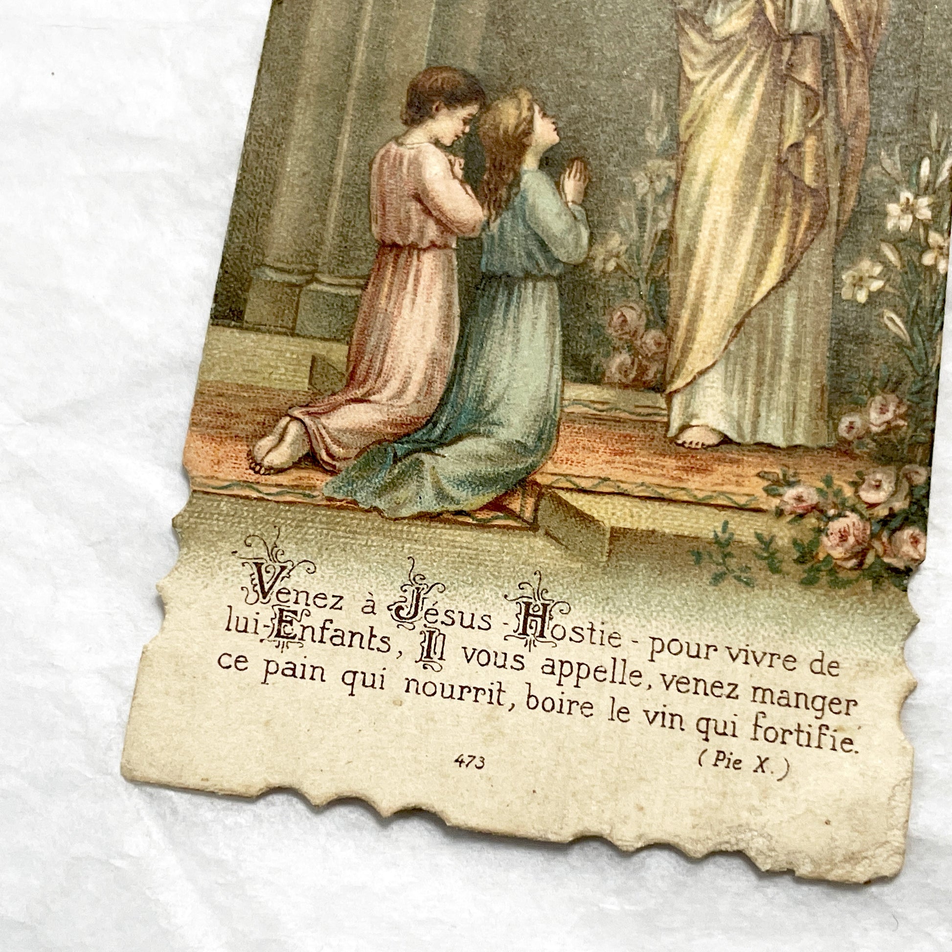 1900s - Antique French Religious Cards - First Communion - Jesus Christ and Children Kneeling - Devotional Sacrament Art Prints