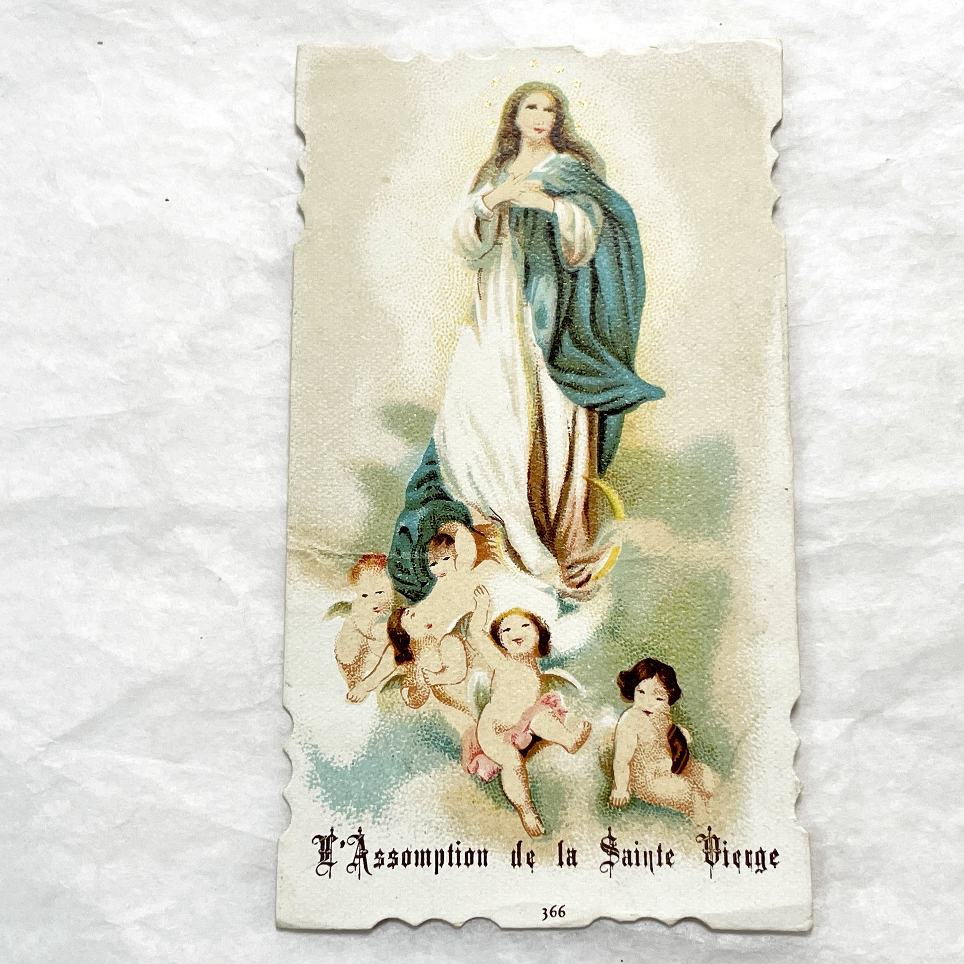 1900s - 2 Antique French Religious Cards - First Communion Souvenir - Virgin Mary Assumption - Sacred Art Ephemera for Collectors