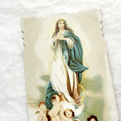 1900s - 2 Antique French Religious Cards - First Communion Souvenir - Virgin Mary Assumption - Sacred Art Ephemera for Collectors