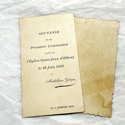 1910s - 2 Vintage French Religious Communion Cards - First Communion Souvenir Booklet - Children Receiving Eucharist - Catholic Ephemera