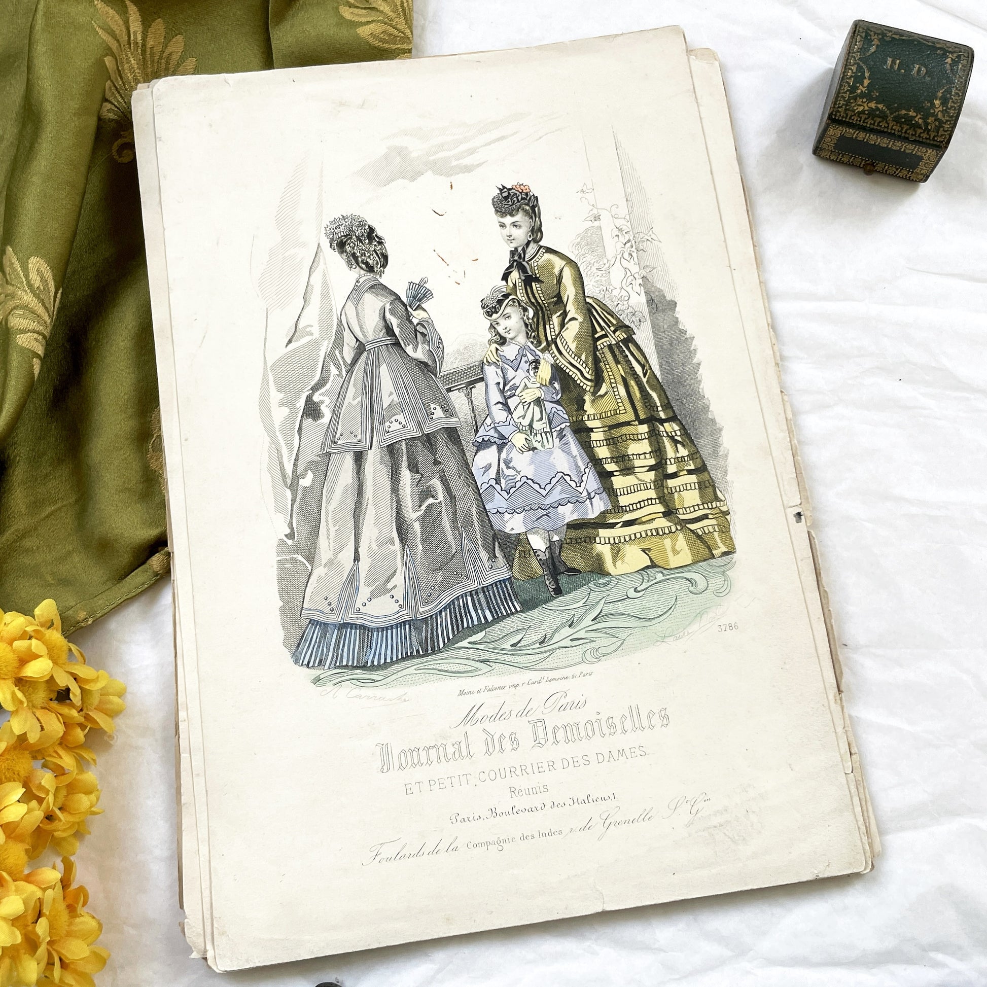1880s - Exquisite French Fashion Plate - Journal des Demoiselles Paris - Victorian Era Couture Illustration - Hand-Colored Print