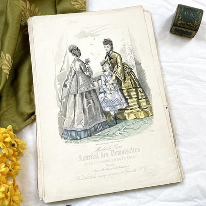 1880s - Exquisite French Fashion Plate - Journal des Demoiselles Paris - Victorian Era Couture Illustration - Hand-Colored Print