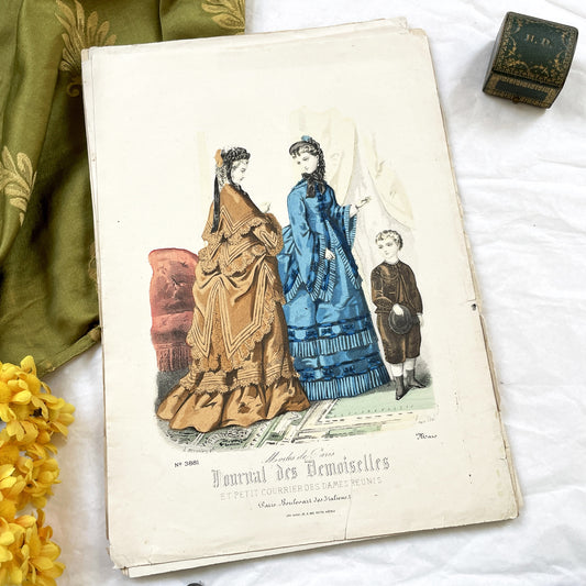 1880s - Original Hand-Colored French Fashion Plate - Journal des Demoiselles Magazine Illustration - Parisian Couture - Antique Art Print