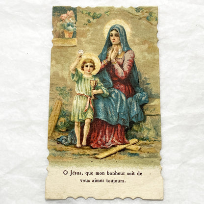 1900s - 2 Vintage Religious First Communion Cards - Catholic Ephemera - Jesus Christ and Virgin Mary with Child - Spiritual Keepsakes