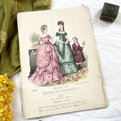 1870s - Original French Fashion Print from Journal des Demoiselles - Modistes de Paris Evening Wear Gown Illustration - Victorian Era