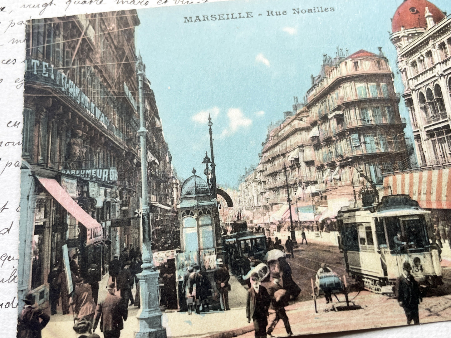 1900s - Marseille Historic Rue Noailles Postcard - Vintage French Cityscape Tramway Ephemera Collectible - Antique Street Scene