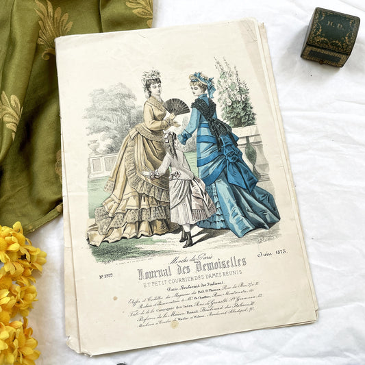 1870s - Original 1875 French Fashion Print - Journal des Demoiselles - Victorian Era Dress - Hand-Colored Engraving - Paris