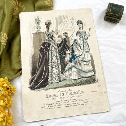 1880s - Original French Fashion Plate - Journal des Demoiselles - Hand-Colored Victorian Era Style Engraving - Fashion Paris
