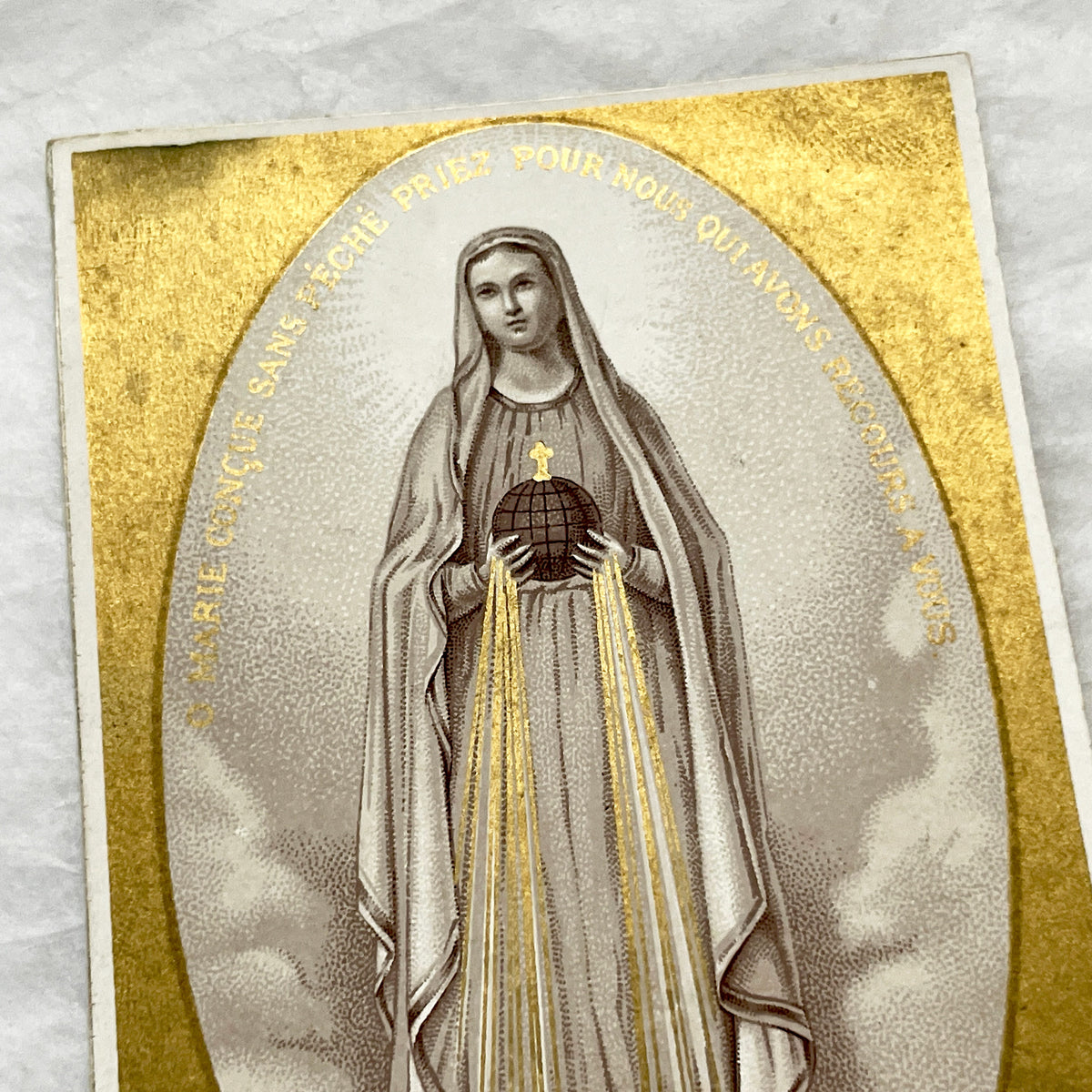 Late 19th - 2 Vintage French Religious Holy Cards - Our Lady of Grace and Lourdes - Catholic Prayer Memorabilia - Collectible Devotional Art