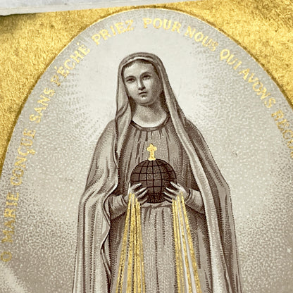 Late 19th - 2 Vintage French Religious Holy Cards - Our Lady of Grace and Lourdes - Catholic Prayer Memorabilia - Collectible Devotional Art