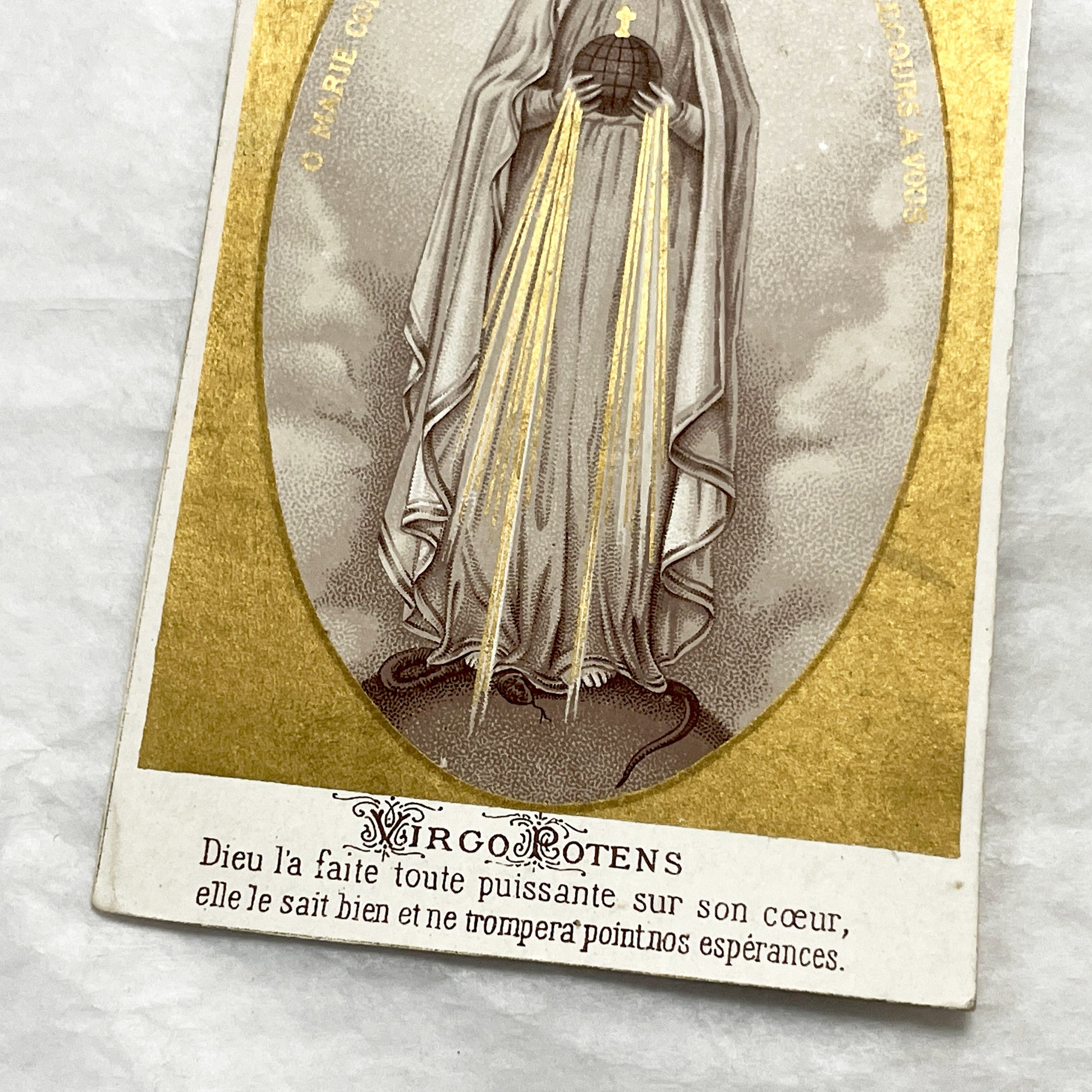 Late 19th - 2 Vintage French Religious Holy Cards - Our Lady of Grace and Lourdes - Catholic Prayer Memorabilia - Collectible Devotional Art