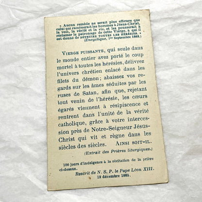 Late 19th - 2 Vintage French Religious Holy Cards - Our Lady of Grace and Lourdes - Catholic Prayer Memorabilia - Collectible Devotional Art