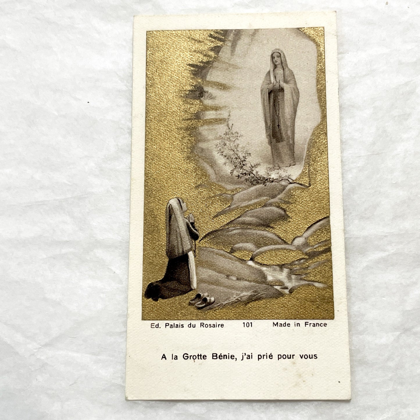 Late 19th - 2 Vintage French Religious Holy Cards - Our Lady of Grace and Lourdes - Catholic Prayer Memorabilia - Collectible Devotional Art