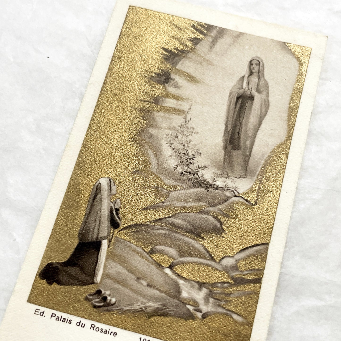 Late 19th - 2 Vintage French Religious Holy Cards - Our Lady of Grace and Lourdes - Catholic Prayer Memorabilia - Collectible Devotional Art