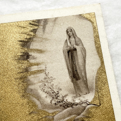 Late 19th - 2 Vintage French Religious Holy Cards - Our Lady of Grace and Lourdes - Catholic Prayer Memorabilia - Collectible Devotional Art