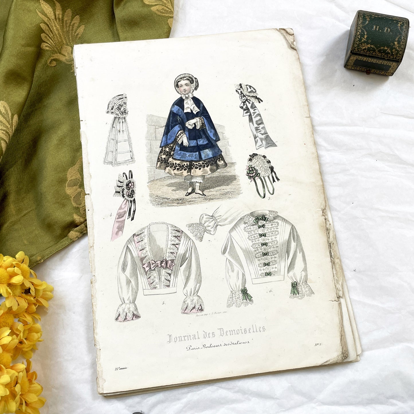 1850s - Journal des Demoiselles - Original French Fashion Print - Hand-Colored Engraving - Children's and Women's Styles - Parisian Elegance