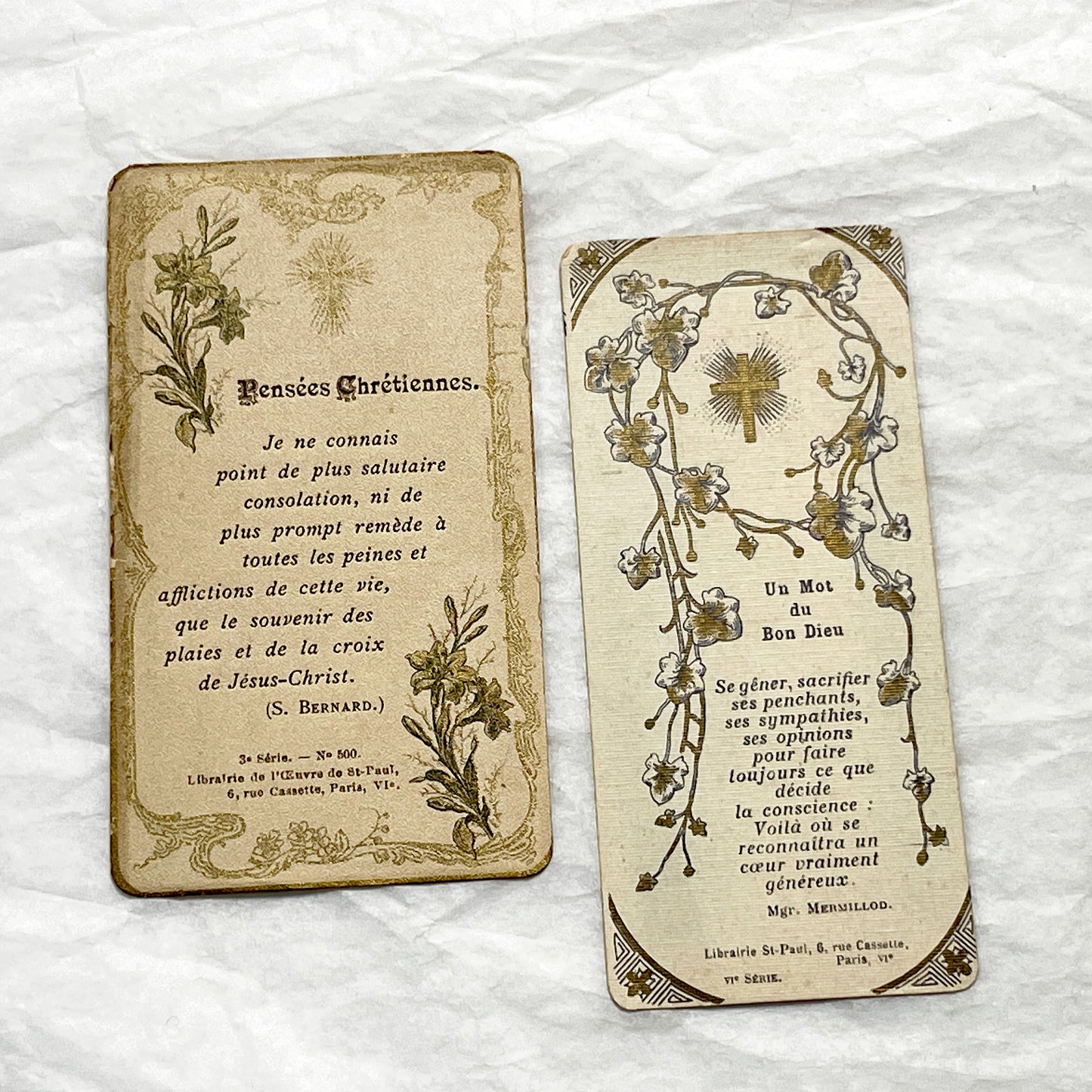 1900s - 2 French Religious Prayer Cards - Vintage Christian Devotional - St-Paul Bookstore Paris Memorabilia - Spiritual Keepsake