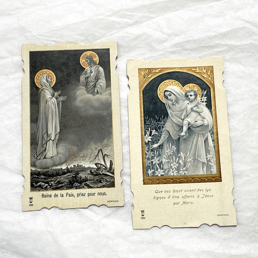 1910s - 2 Antique French Catholic Holy Cards & Prayer Cards - Vintage Religious Ephemera - Sacred Art Collection