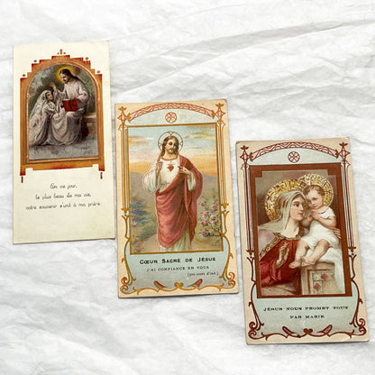 1900s - Three Vintage French Religious Holy Cards - Sacred Heart - Madonna and Child - First Communion - Antique Catholic Ephemera Art