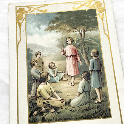 1900s - 2 Vintage French Catholic Devotional Cards - Sacred Heart Jesus & Children with Sheep - Religious Ephemera