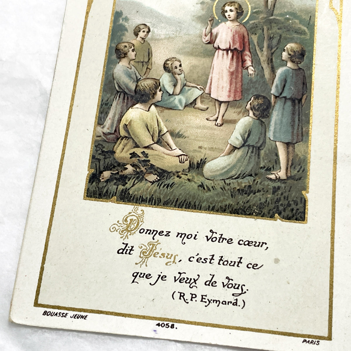 1900s - 2 Vintage French Catholic Devotional Cards - Sacred Heart Jesus & Children with Sheep - Religious Ephemera