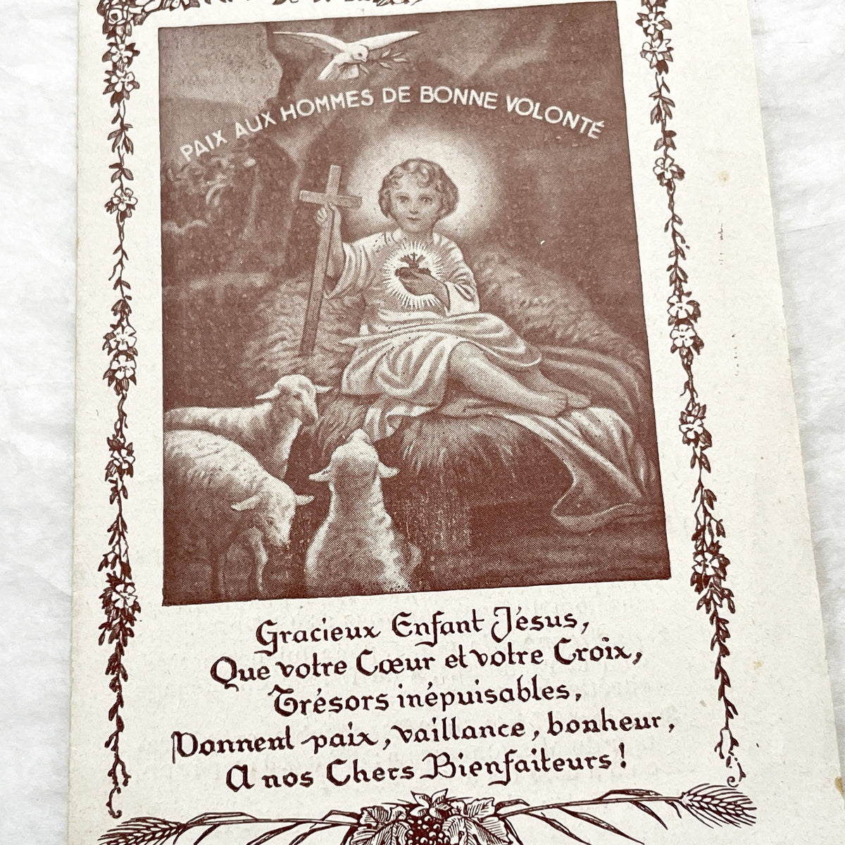 1900s - 2 Vintage French Catholic Devotional Cards - Sacred Heart Jesus & Children with Sheep - Religious Ephemera