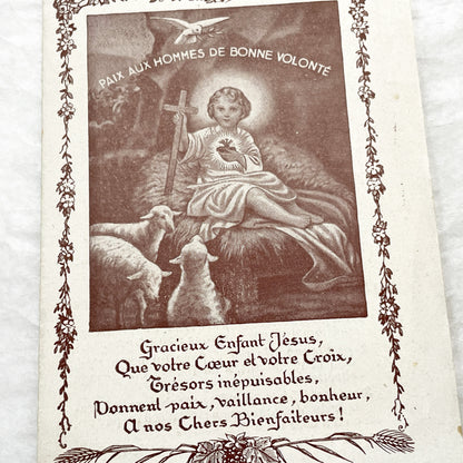 1900s - 2 Vintage French Catholic Devotional Cards - Sacred Heart Jesus & Children with Sheep - Religious Ephemera
