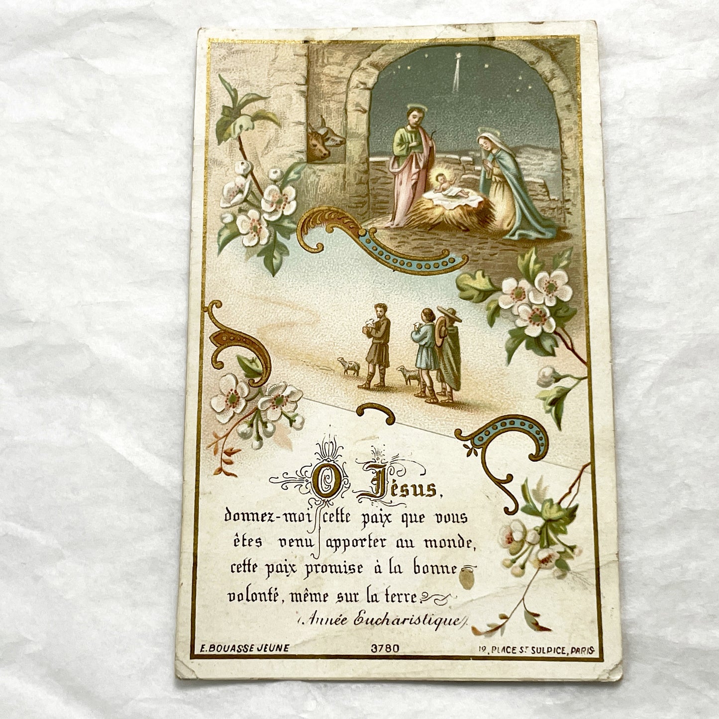 1900s - 2 Vintage French Religious Holy Cards - Nativity Scene and Chalice - Bethlehem - Devotional Art - Collectible Ephemera