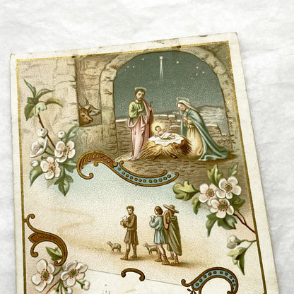 1900s - 2 Vintage French Religious Holy Cards - Nativity Scene and Chalice - Bethlehem - Devotional Art - Collectible Ephemera