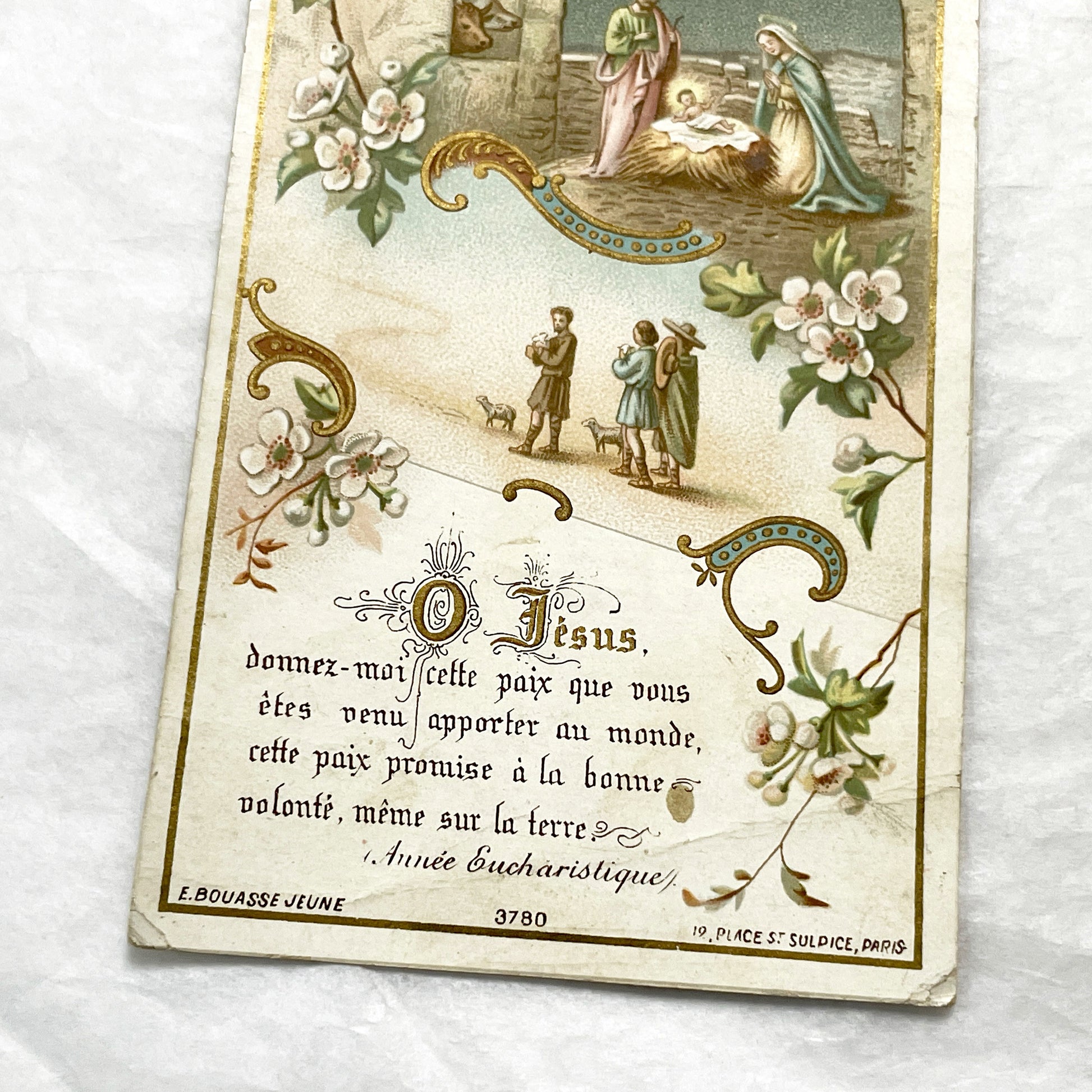 1900s - 2 Vintage French Religious Holy Cards - Nativity Scene and Chalice - Bethlehem - Devotional Art - Collectible Ephemera