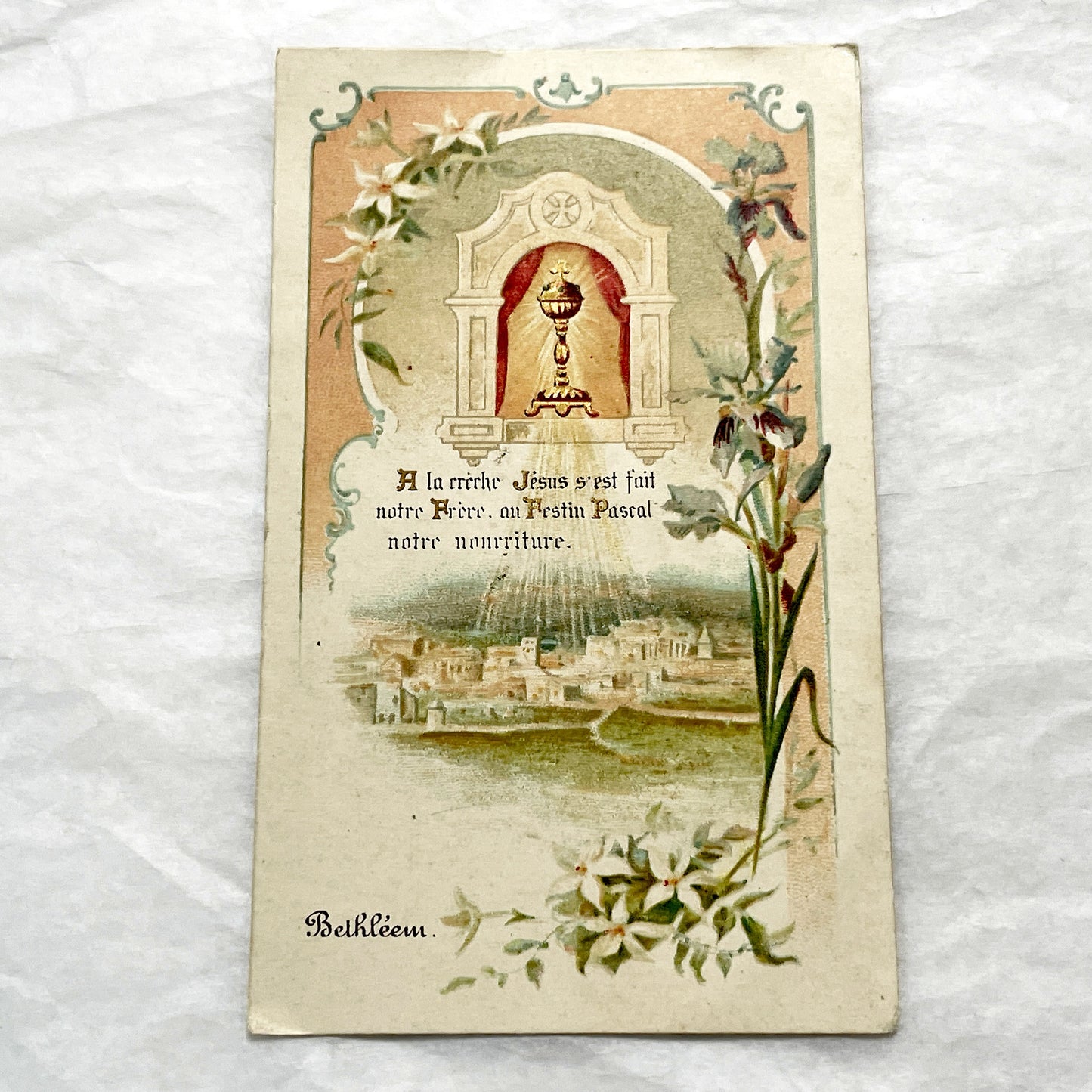 1900s - 2 Vintage French Religious Holy Cards - Nativity Scene and Chalice - Bethlehem - Devotional Art - Collectible Ephemera