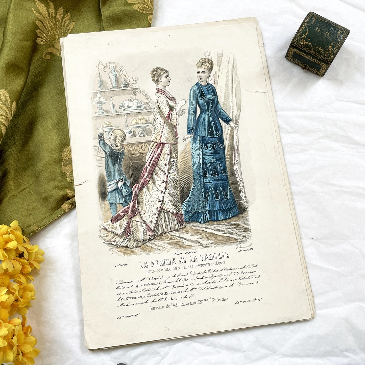 1870s - Original French Fashion Plate - La Femme et la Famille Journal - January February 1879 - Victorian Era Elegant Apparel - Paris